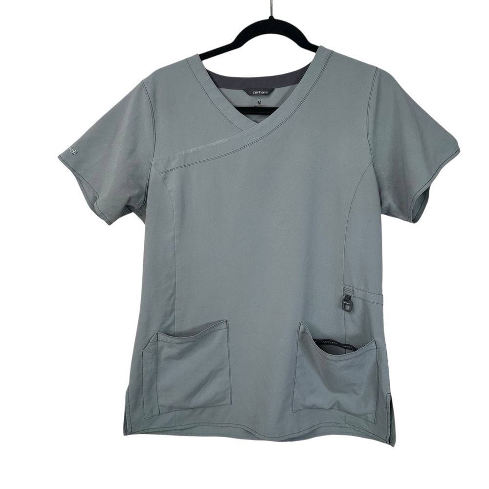 Carhartt Gray Mock Wrap Scrub Top Women Medium Medical Workwear Durable